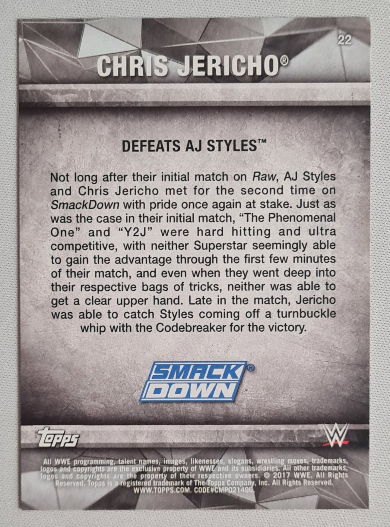 Chris Jericho - 2017 Topps WWE Wrestling Smack Down #22