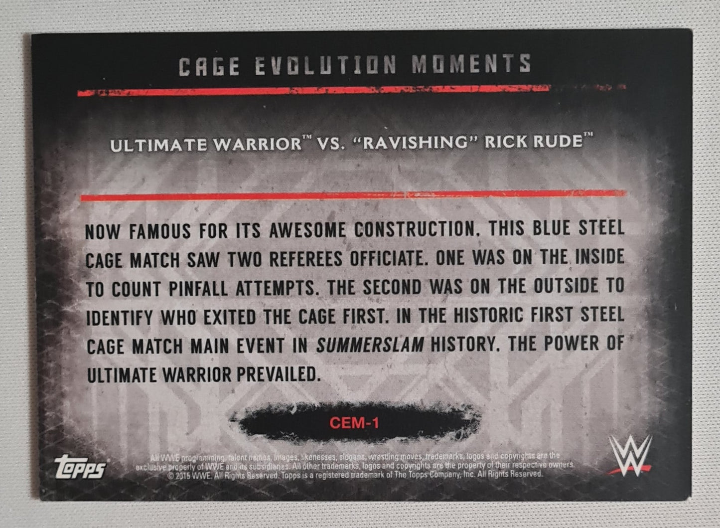 The Ultimate Warrior - 2015 Topps WWE Cage Revolution Moments CEM-1