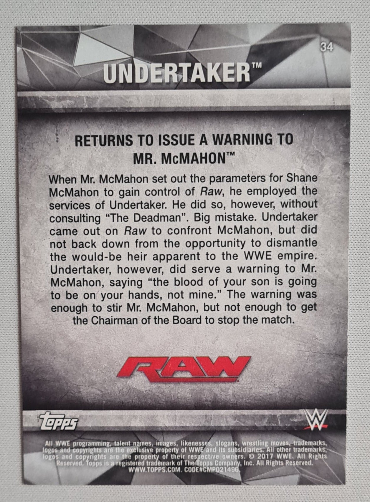Undertaker - 2017 Topps WWE Wrestling Raw #34