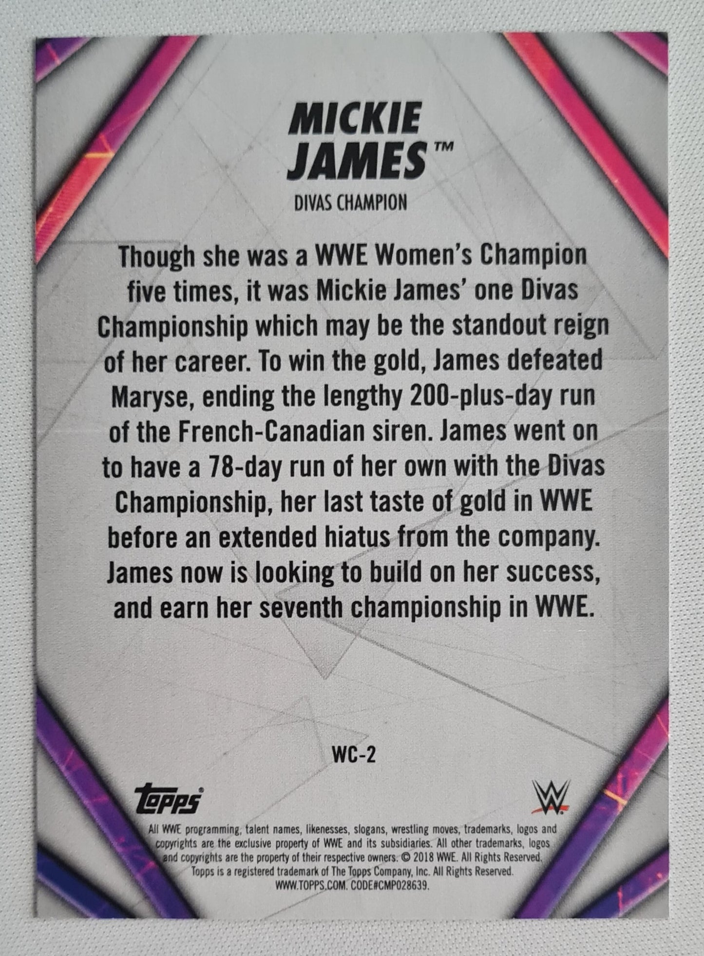 Mickie James - 2018 Topps WWE Wrestling Divas & Women Champion #WC-2