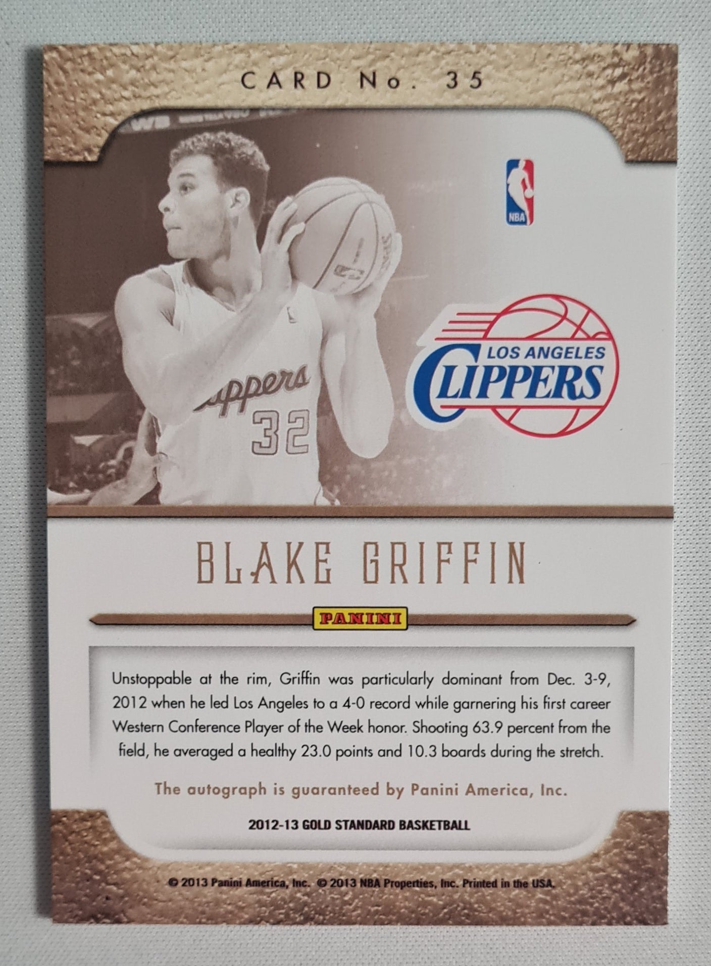 Blake Griffin - 2012/13 Panini Gold Standard Basketball NBA L.A. Clippers #35 /Autograph/75
