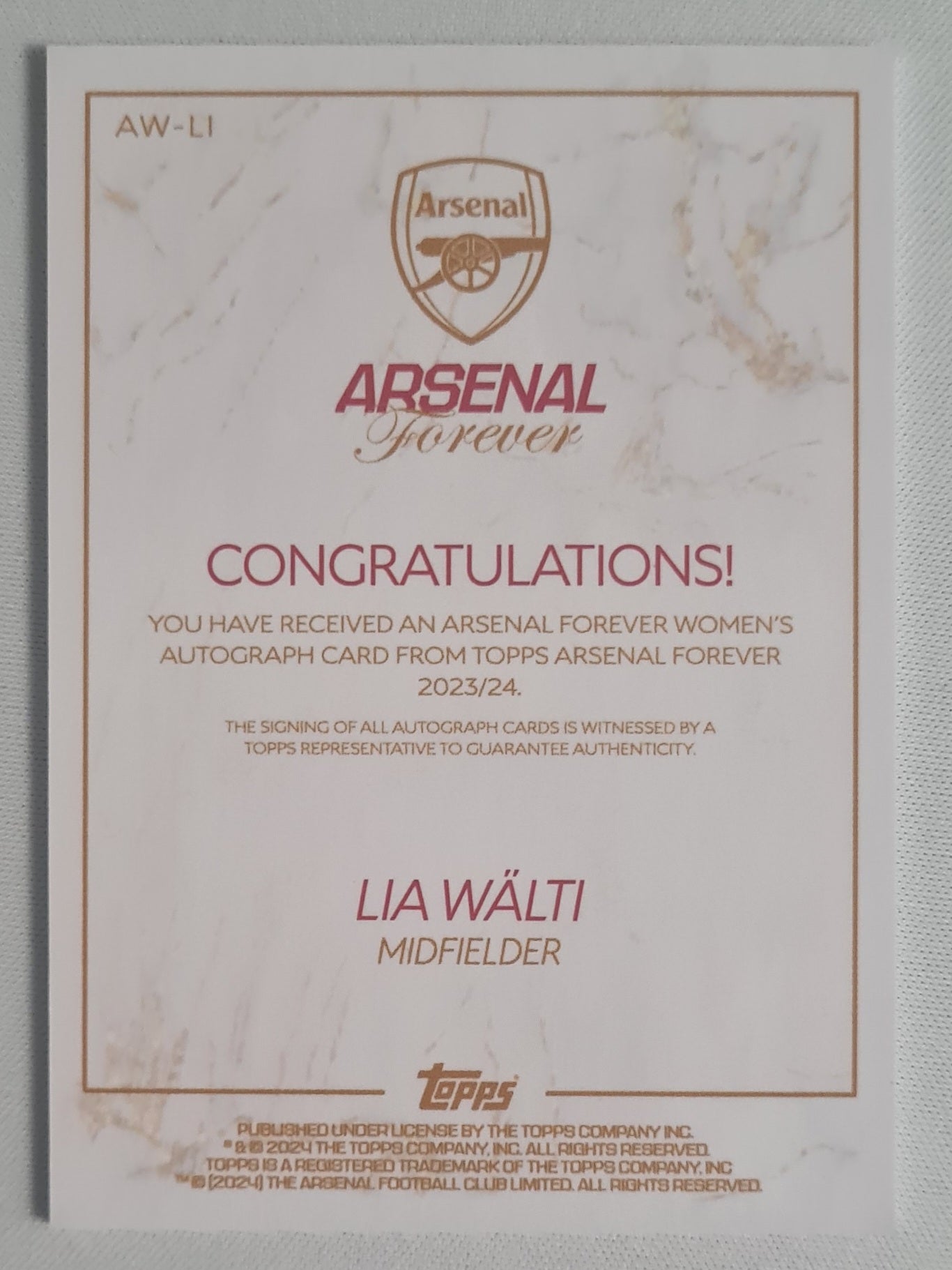 Lia Walti - 2024 Topps Arsenal Forever #AW-Ll /Autograph