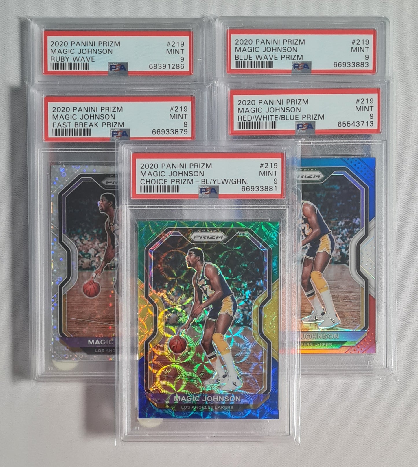 Magic Johnson NBA Basketball PSA 9 Lot (5 cards) - 2020 Panini Prizm #27 PSA 9