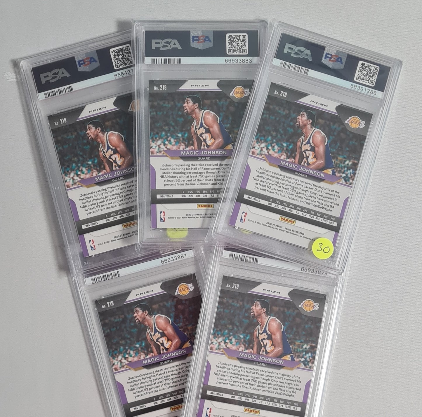 Magic Johnson NBA Basketball PSA 9 Lot (5 cards) - 2020 Panini Prizm #27 PSA 9