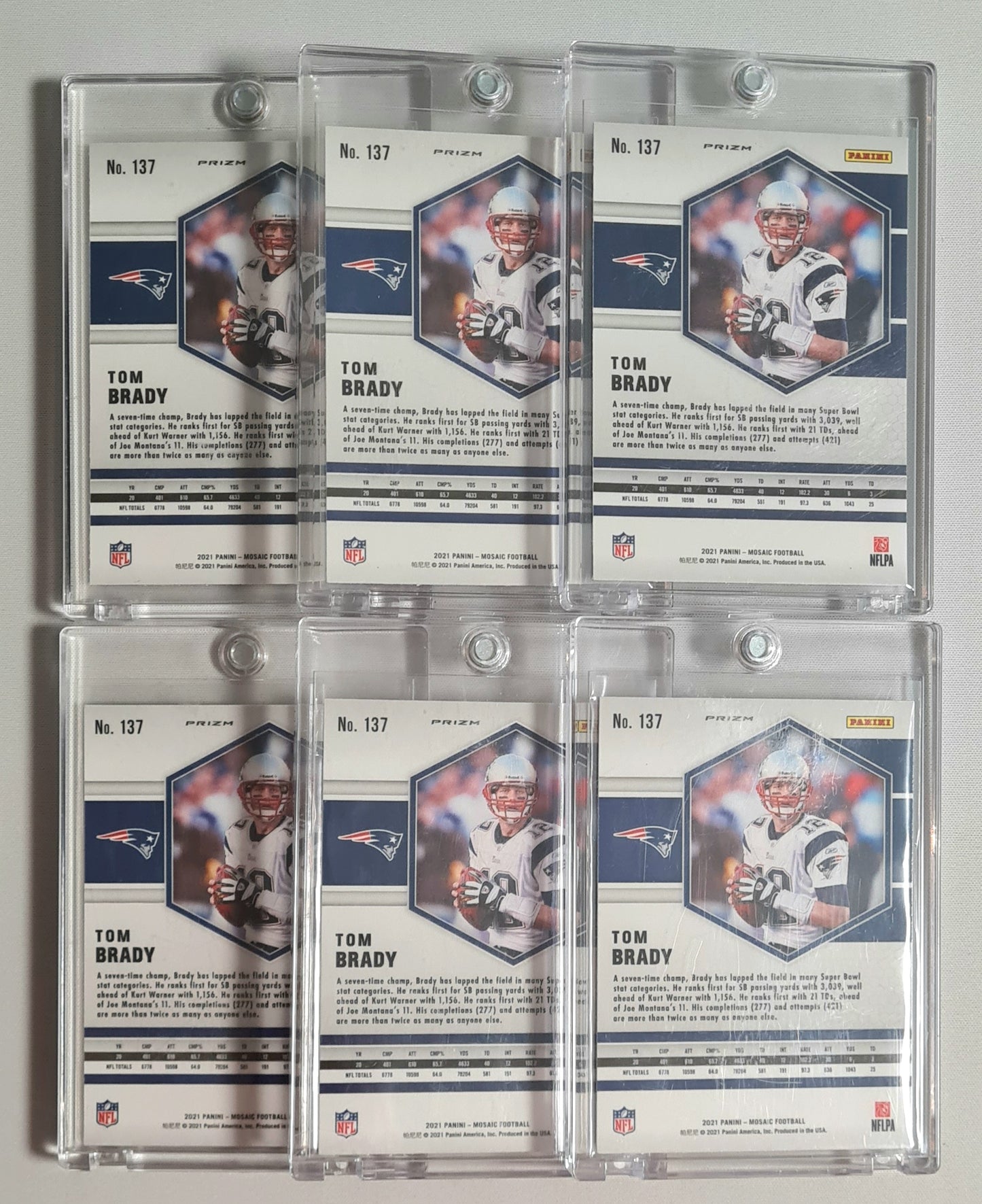 NFL Football Tom Brady New England Patriots Lot (11 Cards) - 2021 Panini Mosaic Football Prizm #137
