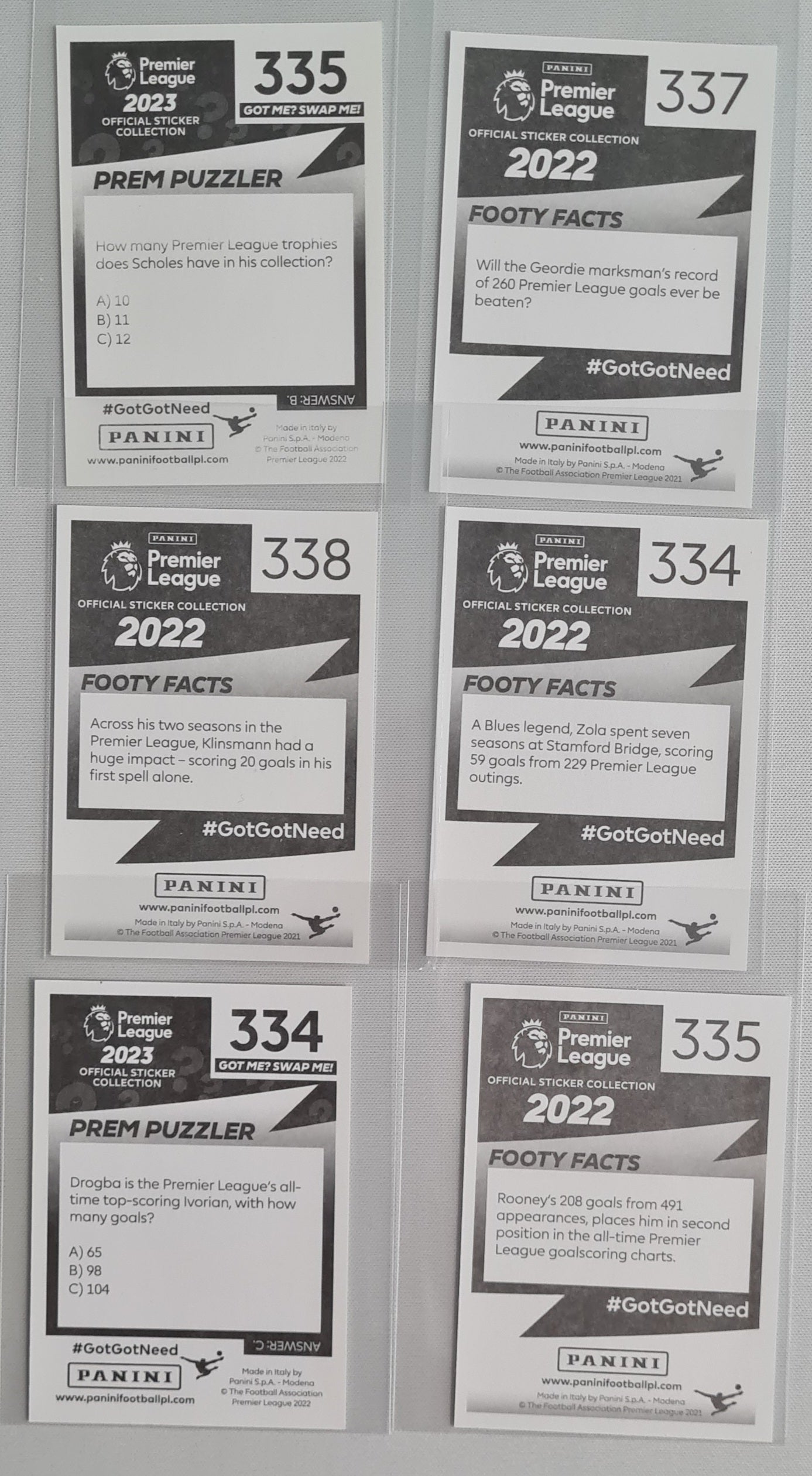 Soccer Panini (Lot 6 Stickers) Premier league Sticker Collection (Mini) - 2022/23 Premier League Legend