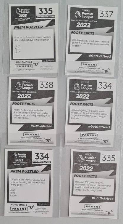 Soccer Panini (Lot 6 Stickers) Premier league Sticker Collection (Mini) - 2022/23 Premier League Legend
