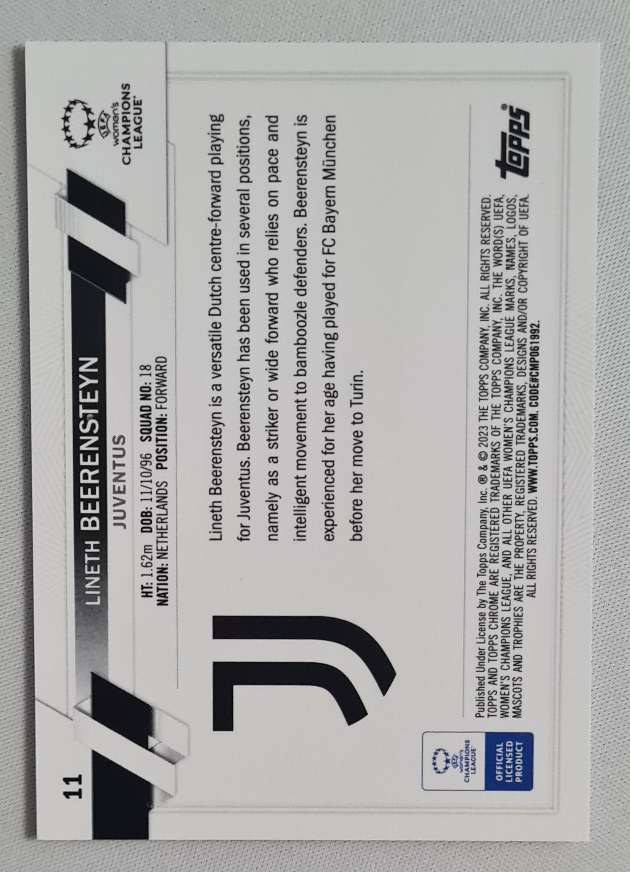 Lineth Beerensteyn - 2023 Topps Chrome Women Soccer Juventus (CL) #11