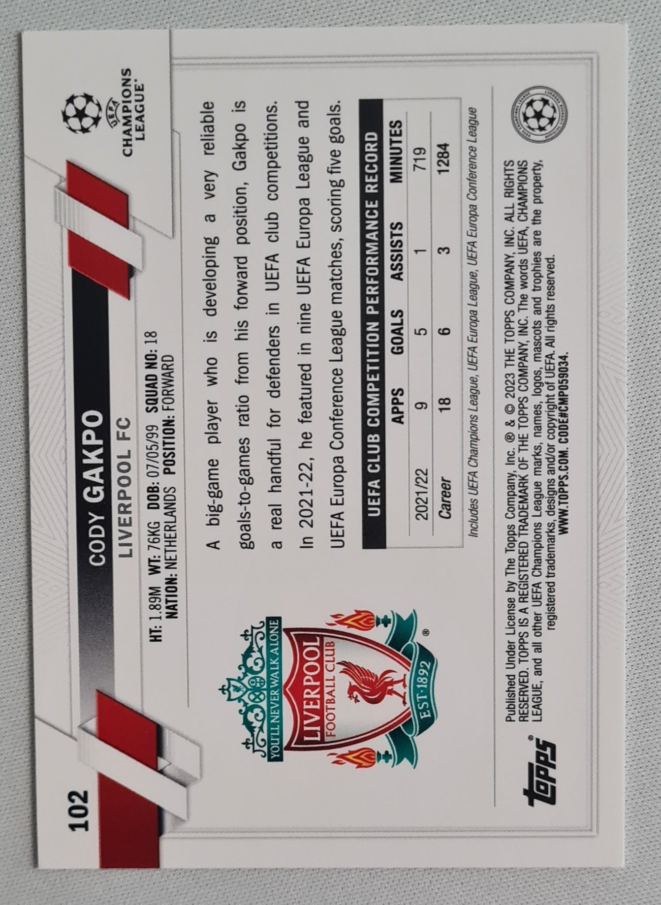 Cody Gakpo - 2023 Topps Chrome Liverpool FC (CL) #102