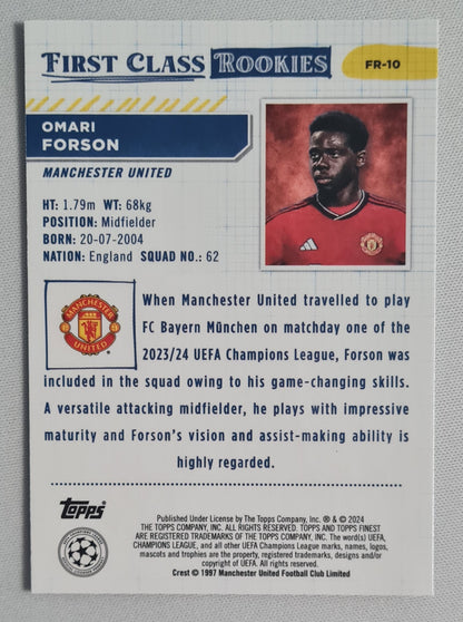 Omari Forson - 2024 Topps Finest - First Class Rookies Manchester United (RC) #FR-10 Refractor