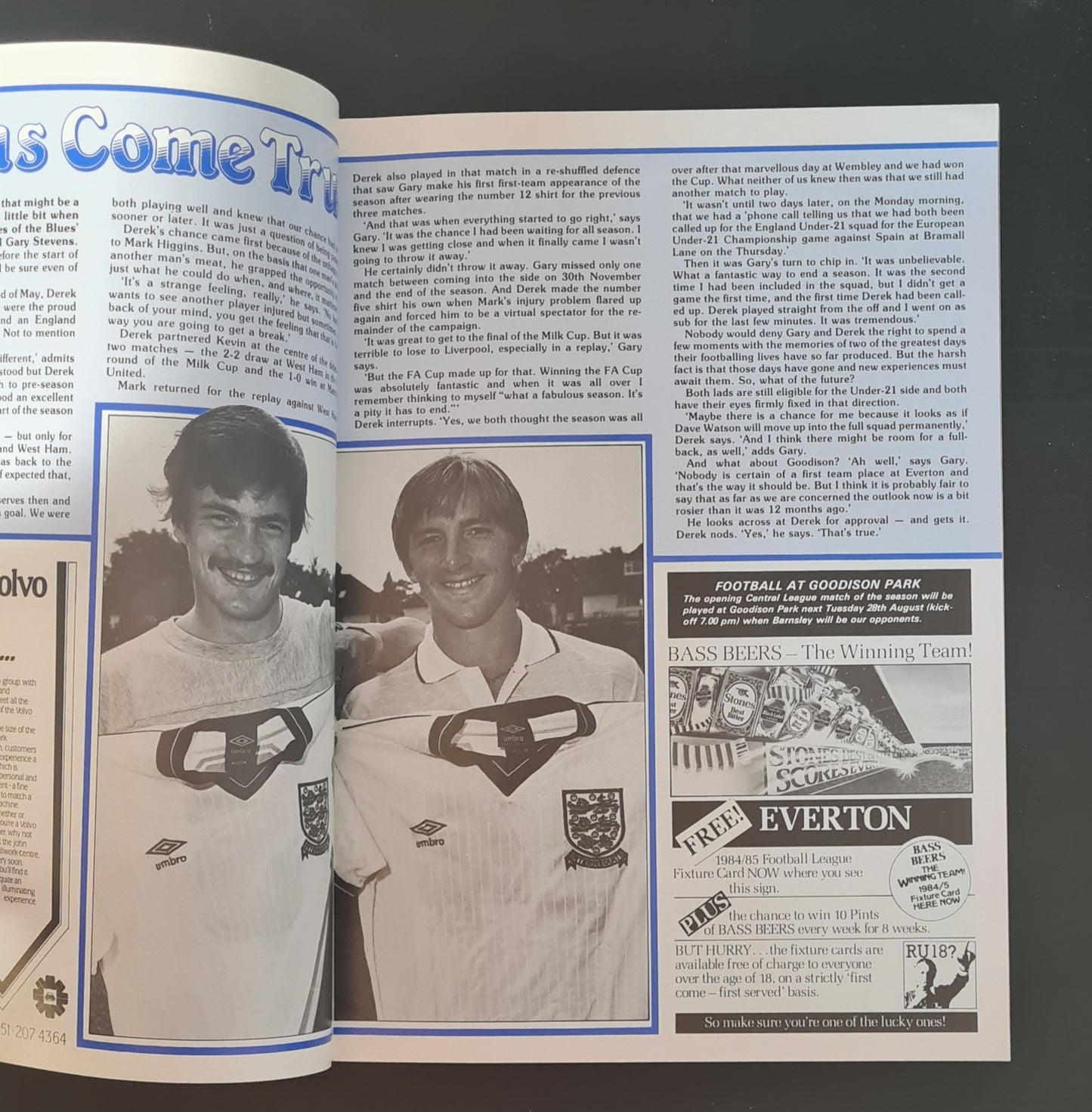 Soccer Everton Programme - 1984 Everton vs Tottenham Canon League Division 1