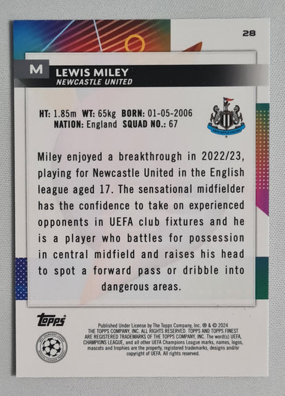 Lewis Miley - 2024 Topps Finest (RC) New Castle United (CL) #28 Sky Blue /275