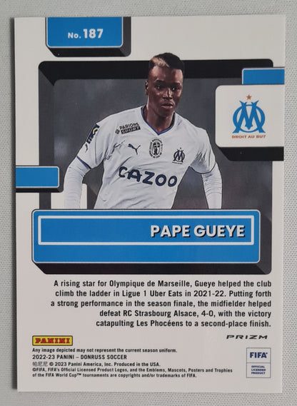 Pape Gueye - 2022/23 Panini Donruss Soccer (Rated Rookie) Olympique de Marseille #187 Orange Cracked Ice Prizm