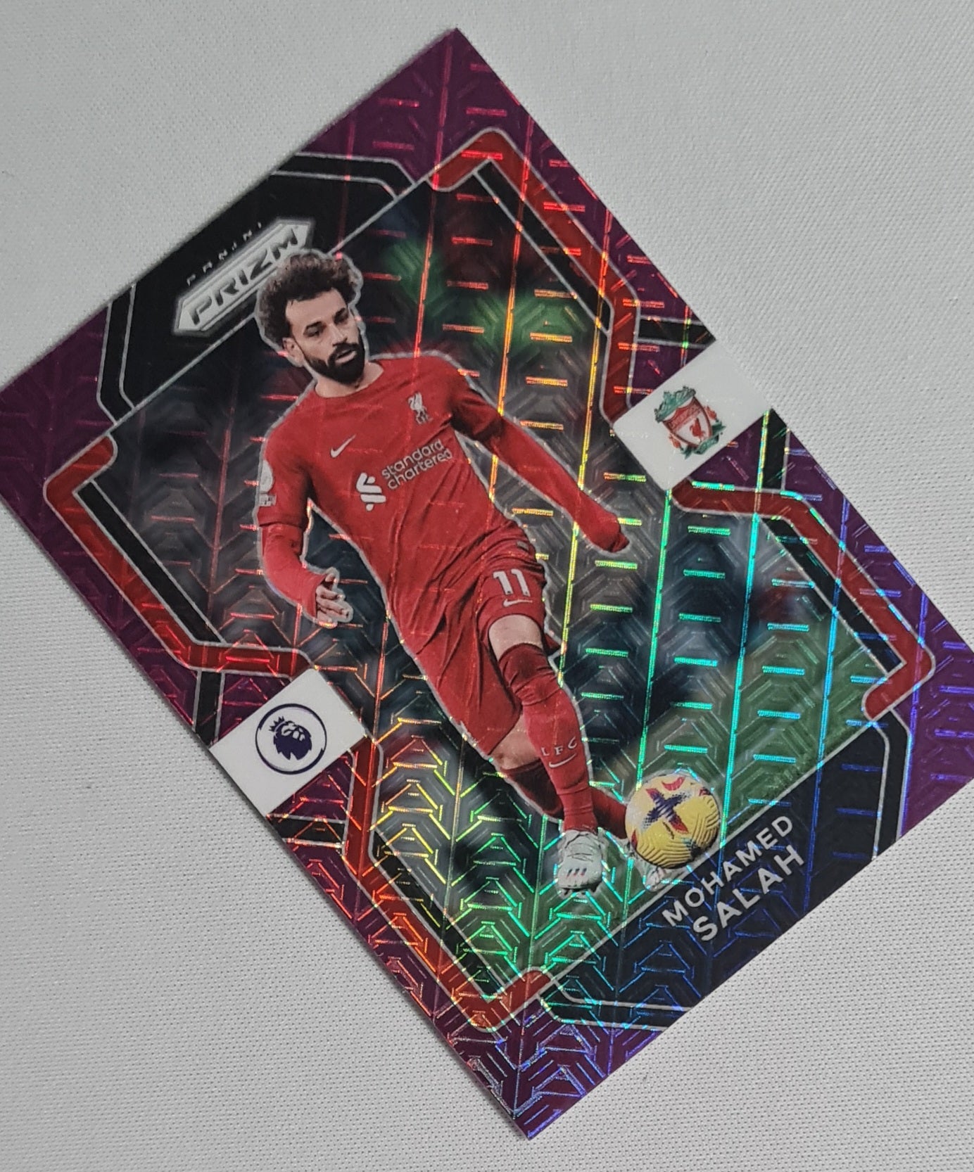 Mohamed Salah - 2022/23 Panini Chronicles Prizm Premier League Soccer - Liverpool #222 Purple Mojo Prizm