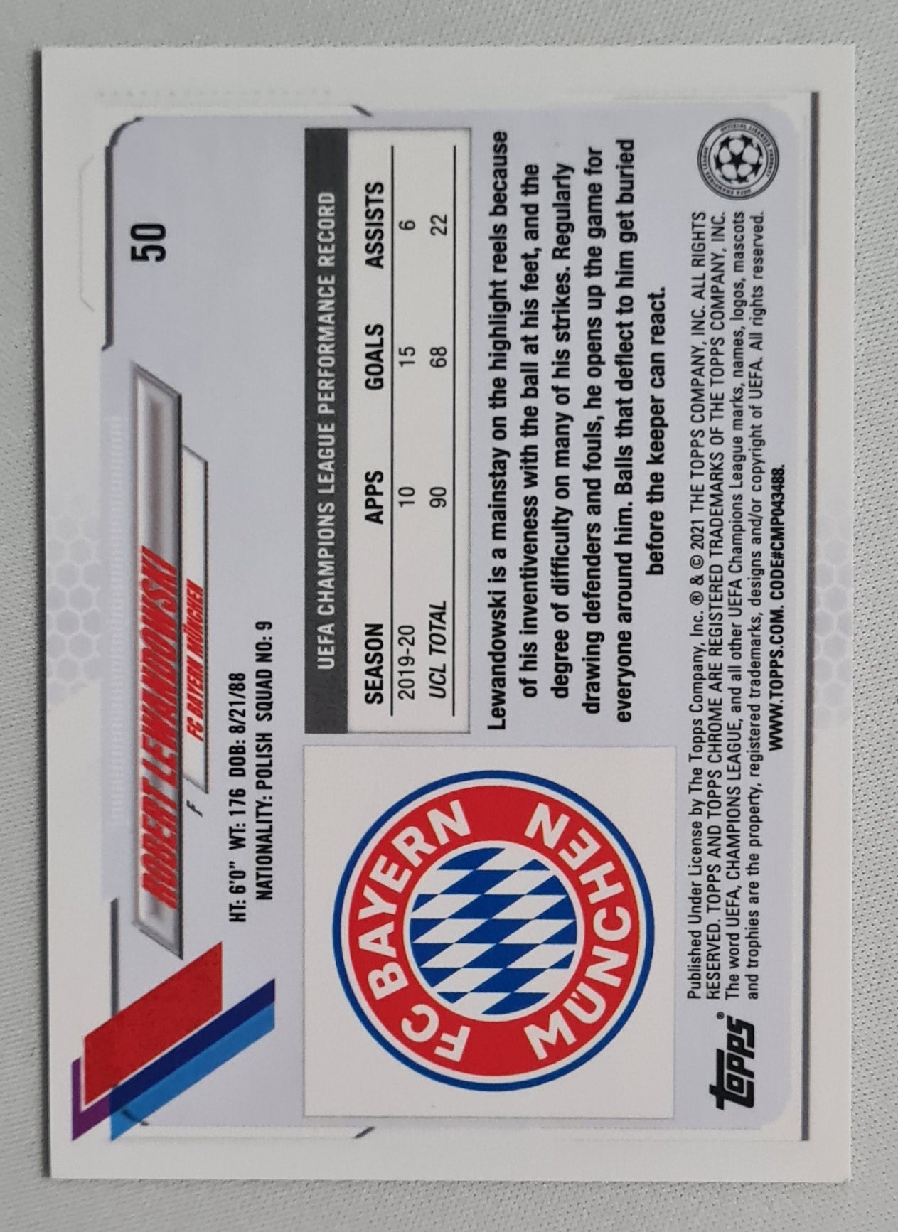 Robert Lewandowski - 2020/21 Topps Chrome FC Bayern Munchen (CL) #50 Pink Wave Refractor