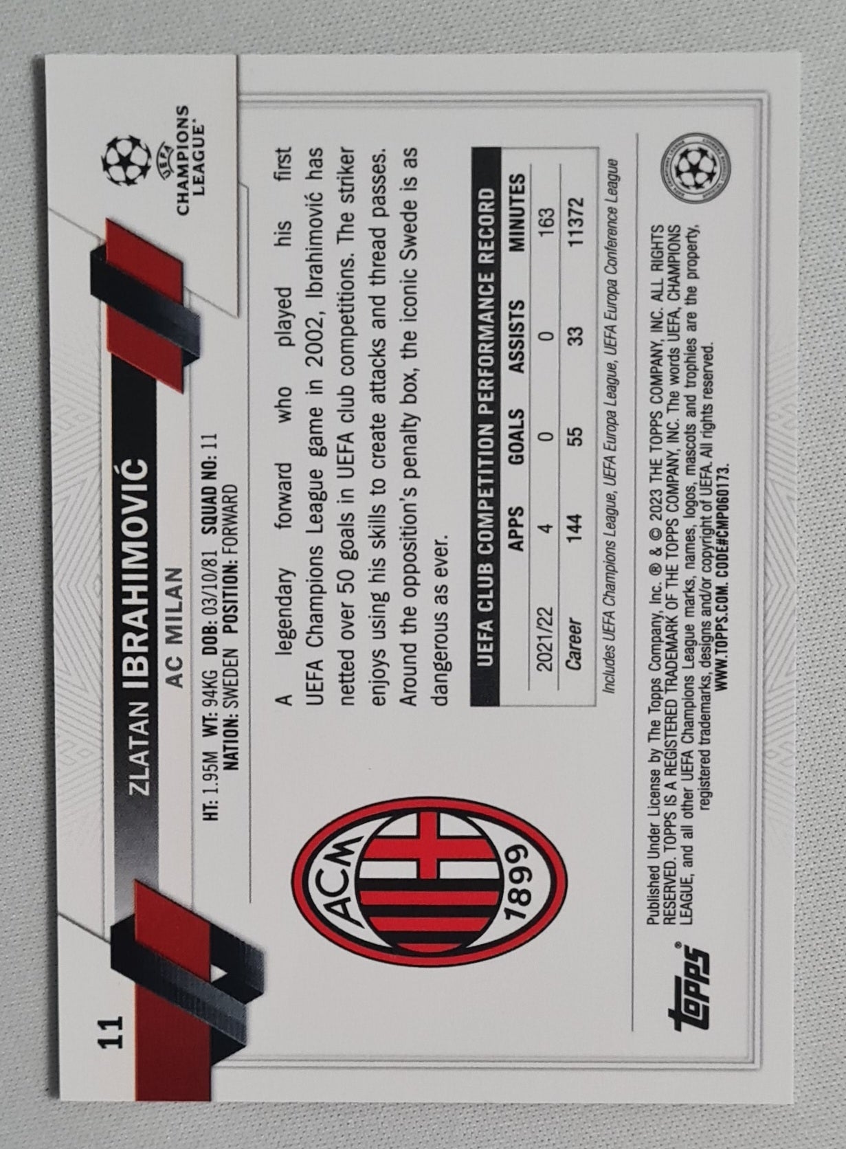 Zlatan Ibrahimovic - 2023 Topps Chrome AC Milan (CL) #11