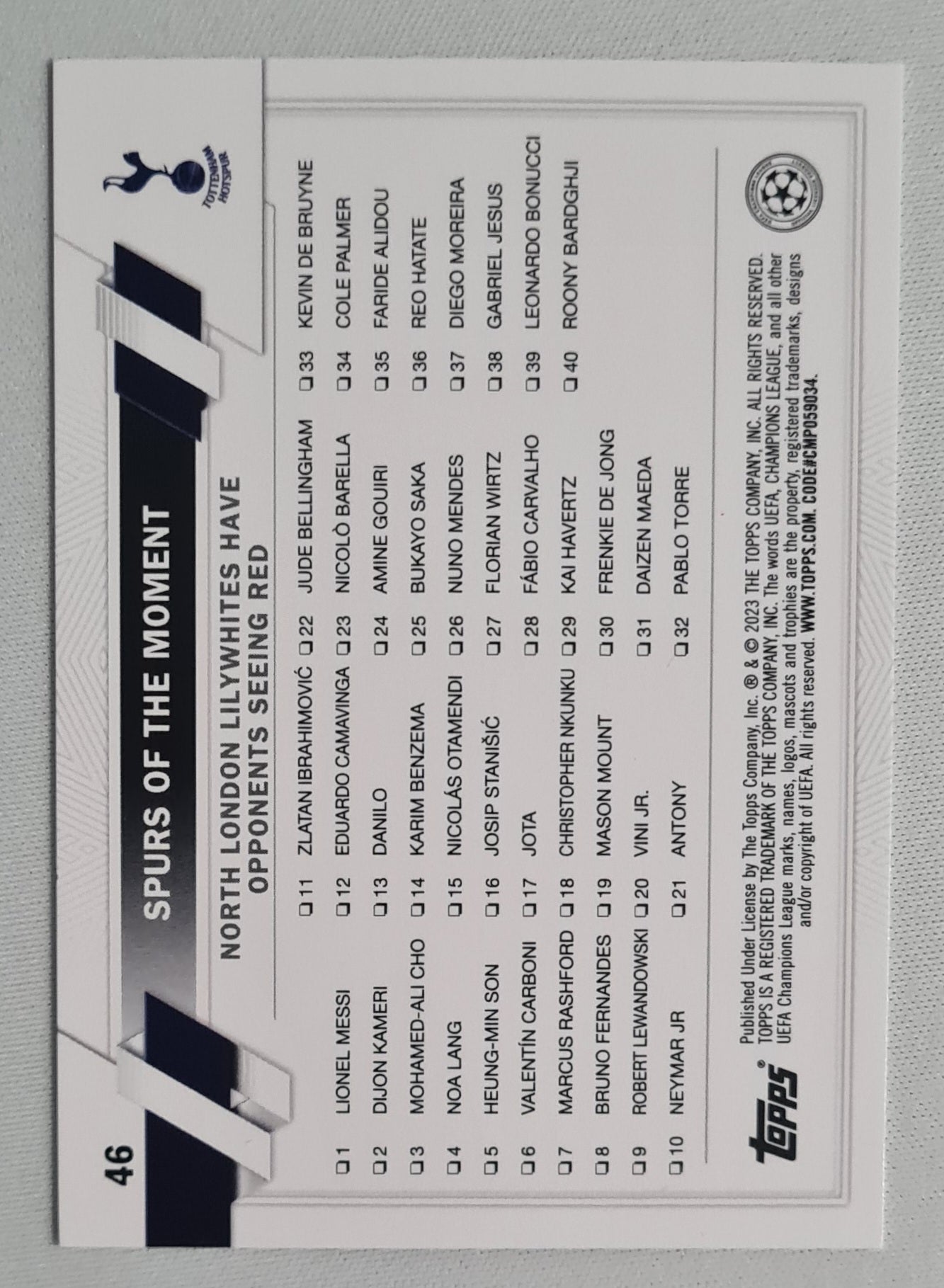 Spurs of the Moment - 2023 Topps Tottenham Hotspur (CL) Featuring Son & Kane #46 Inferno Foil