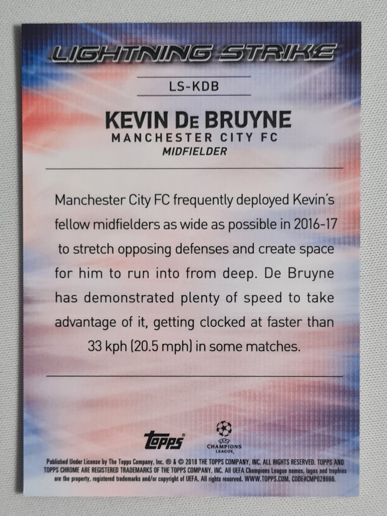 Kevin de Bruyne - 2018 Topps Lightning Strike - Man City (CL) #LS-KDB
