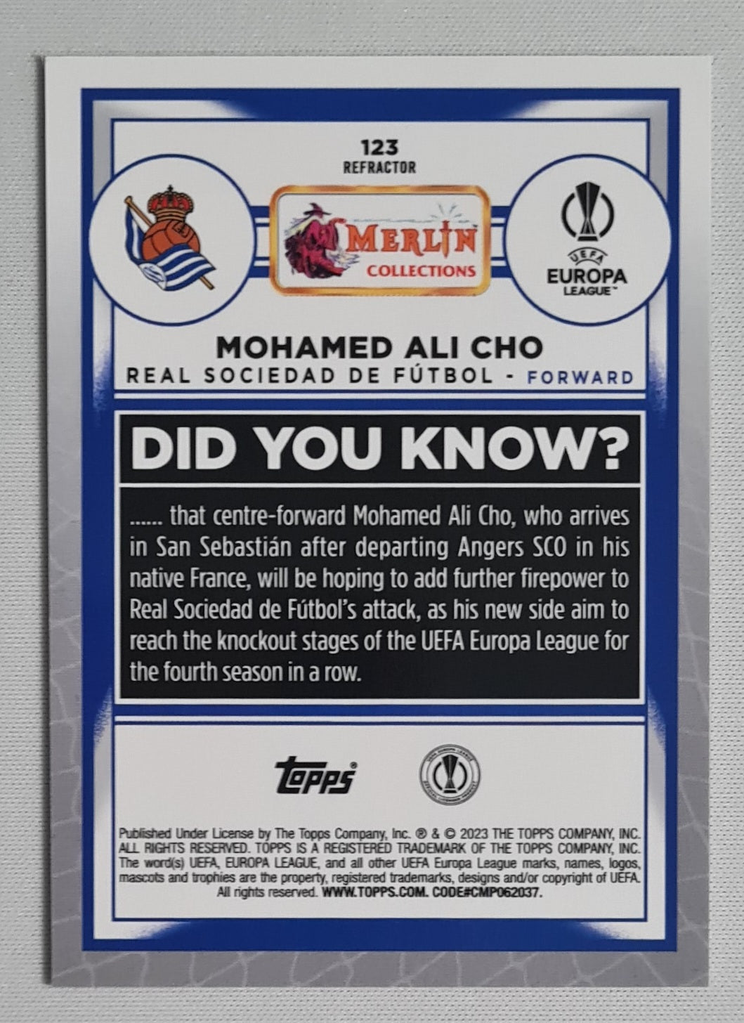 Mohamed Ali Cho - 2023 Topps Merlin Real Sociedad (CL) #123 Refractor