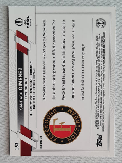 Santiago Gimenez - 2023 Topps Chrome (RC) Feyenoord (EL) #153 Refractor