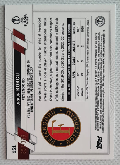 Orkun Kokcu - 2023 Topps (RC) Feyenoord (EL) #151 Green shimmer /399