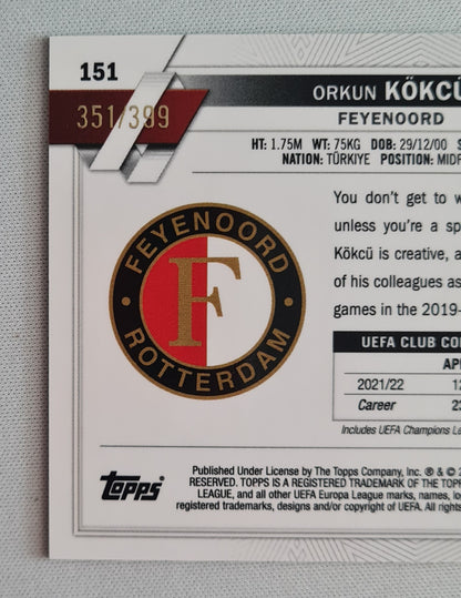 Orkun Kokcu - 2023 Topps (RC) Feyenoord (EL) #151 Green shimmer /399