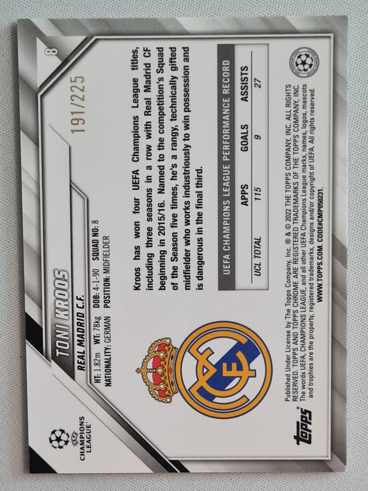 Toni Kroos - 2022 Topps Chrome Real Madrid C.F. #8 /225 Refractor