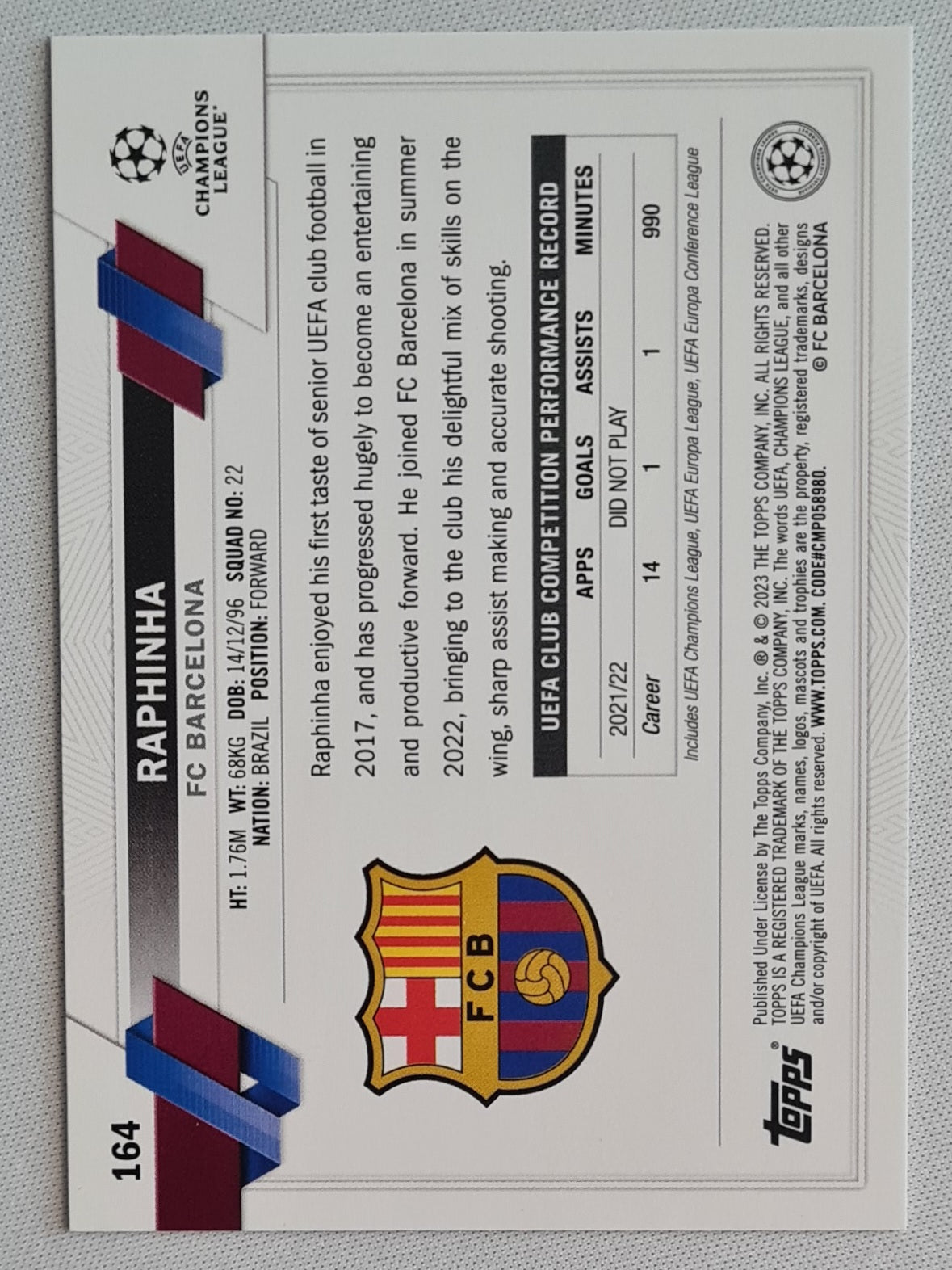 Raphinha - 2023 Topps Carnaval Edition UEFA Club Competitions - FC Barcelona (CL) #164