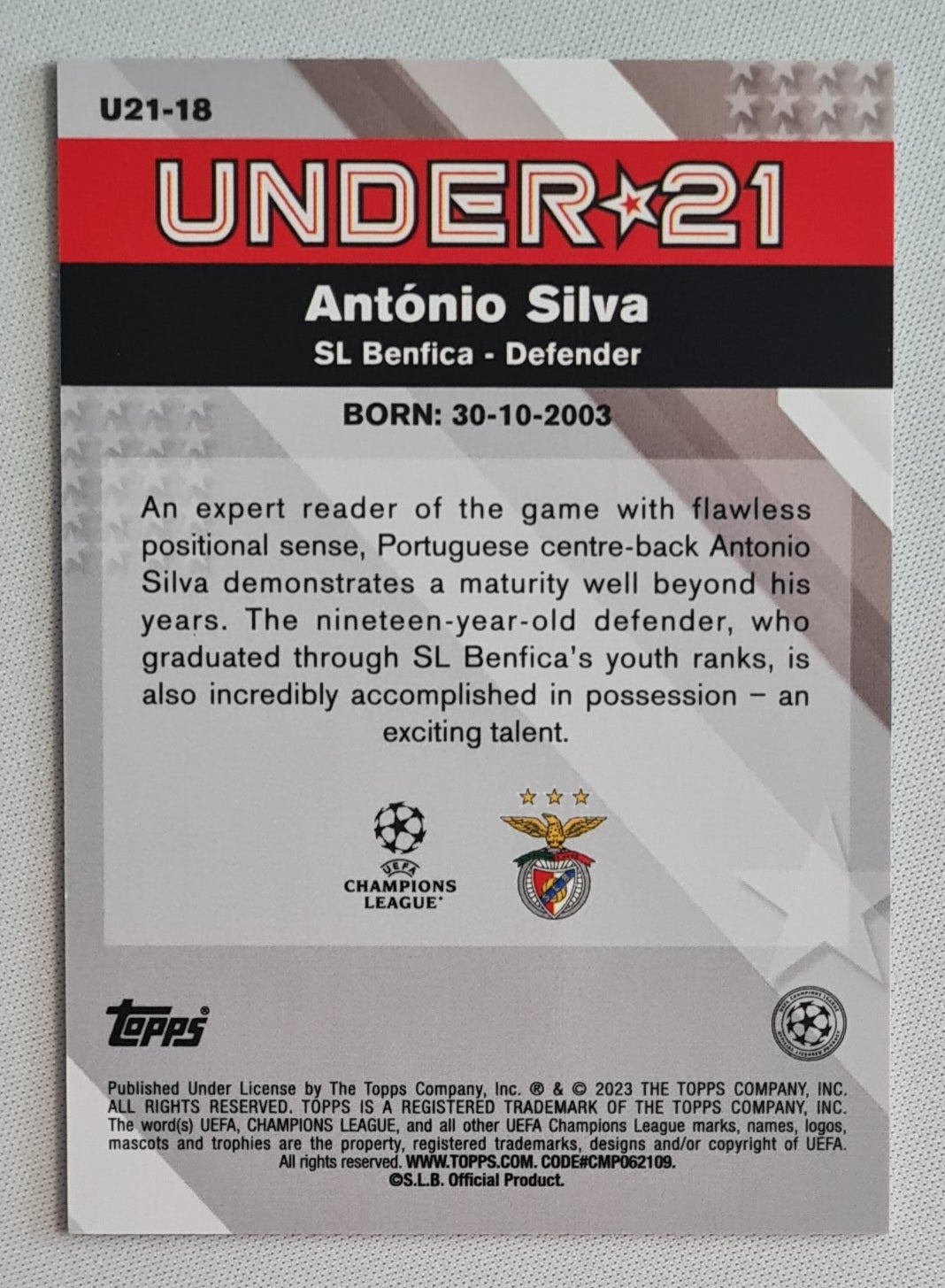 Antonio Silva - 2023 Topps Merlin - Under 21 (RC) SL Benfica #U21-18