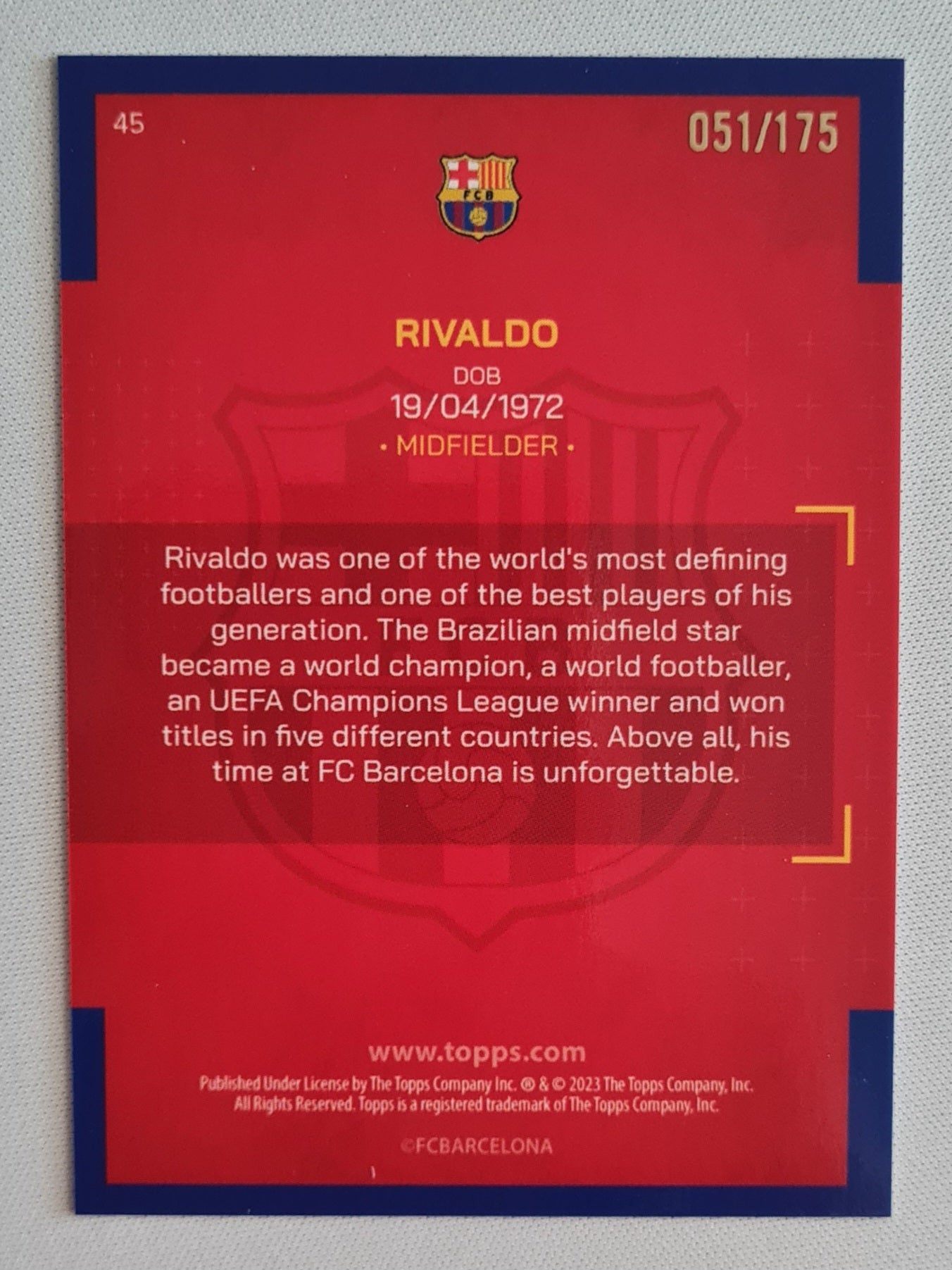 Rivaldo - 2023 Topps FC Barcelona Team Set #45 Blaugrana /175