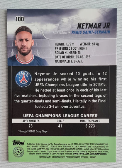 Neymar Jr - 2022/23 Topps Stadium Club Chrome UEFA #100 Paris Saint-Germain