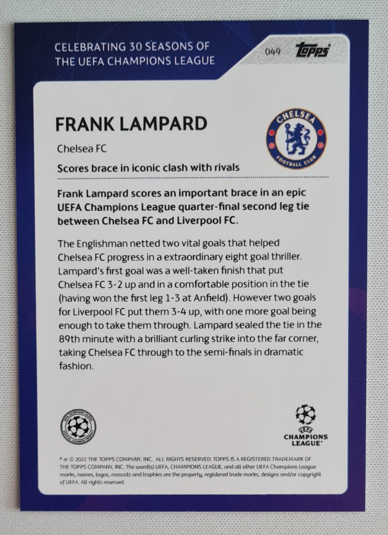 Frank Lampard - 2022/23 Topps Champions League 30 Seasons Celebration #49 Chelsea FC