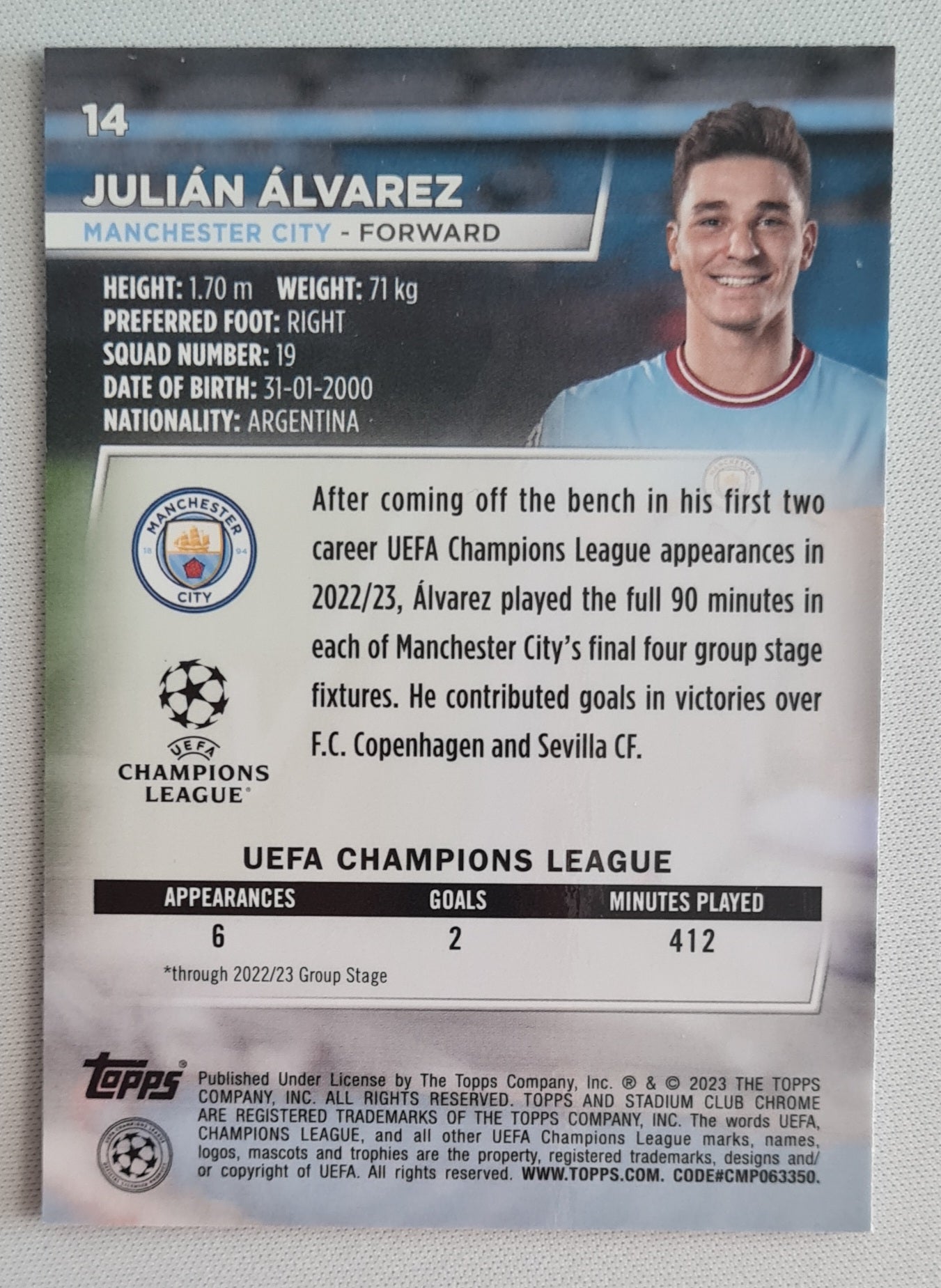 Julian Alvarez - 2023 Topps Stadium Chrome Manchester City (RC) #14