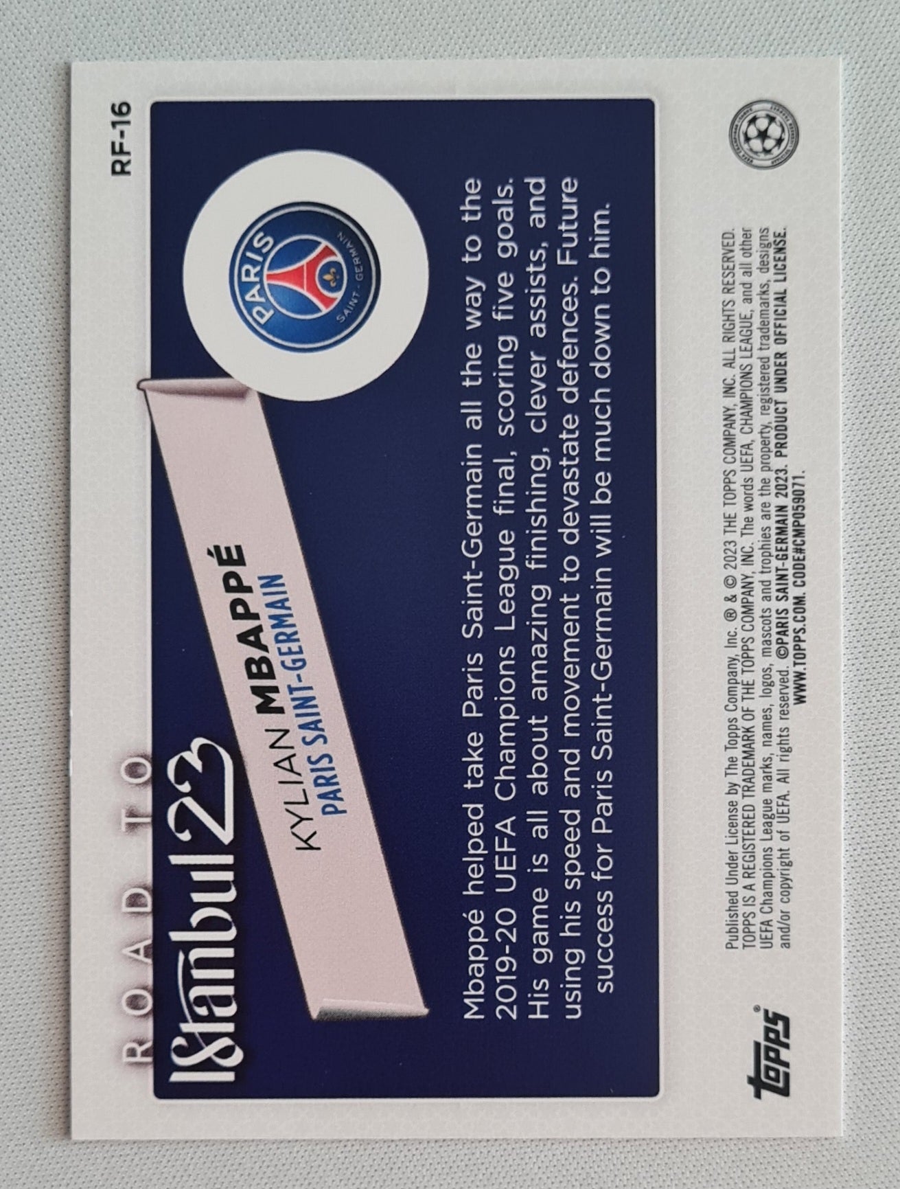 Kylian MBappe -2023 Topps (CL) Road to Istanbul - Paris Saint-Germain #RF-16