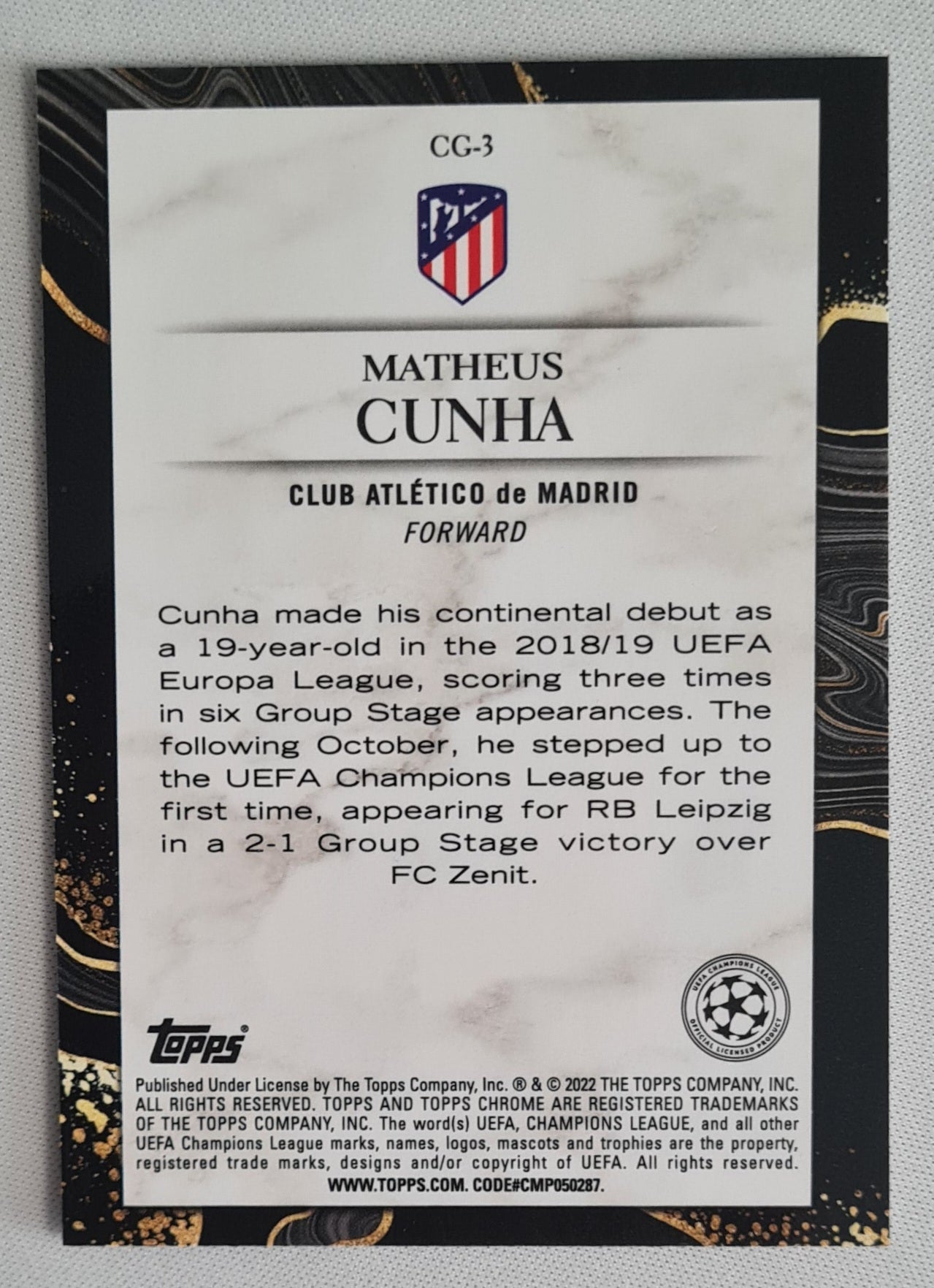 Matheus Cunha - 2021/22 Topps Chrome UEFA CL Chasing Glory #CG-3 Atletico Madrid