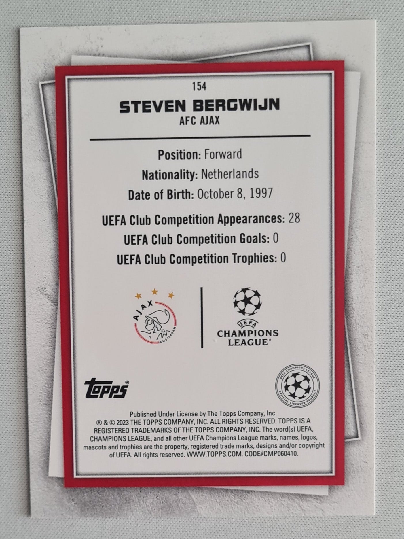 Steven Bergwijn - 2022/23 Topps Superstars Yellow #154 AFC Ajax