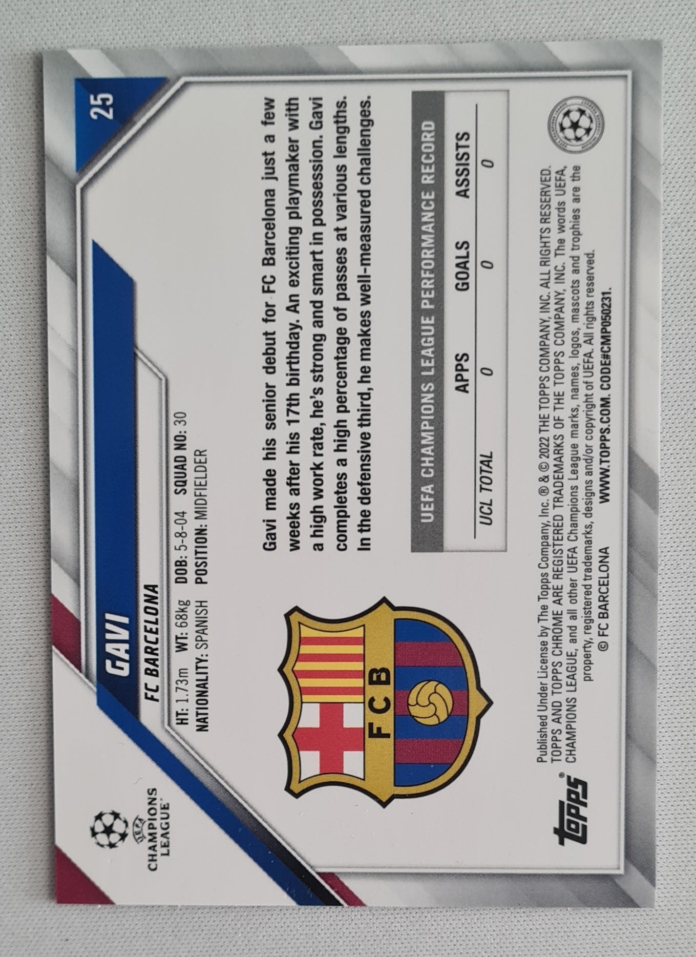 Gavi - 2021/22 Topps Chrome UCL #25 FC Barcelona