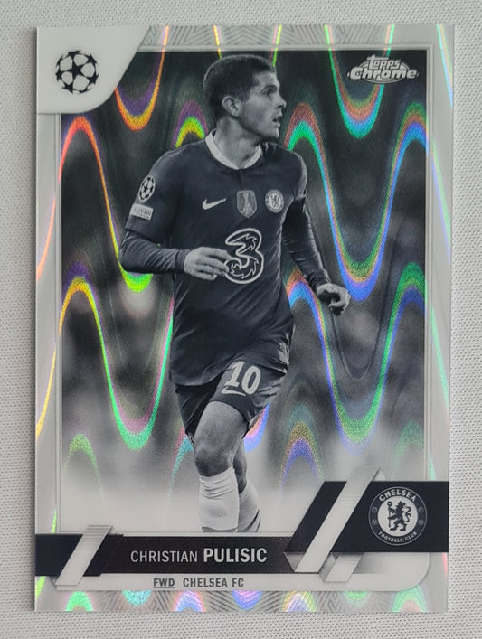 Christian Pulisic - 2022/23 Topps Chrome UEFA Club Competitions Black & White Ray Wave Refractor #144 Chelsea FC