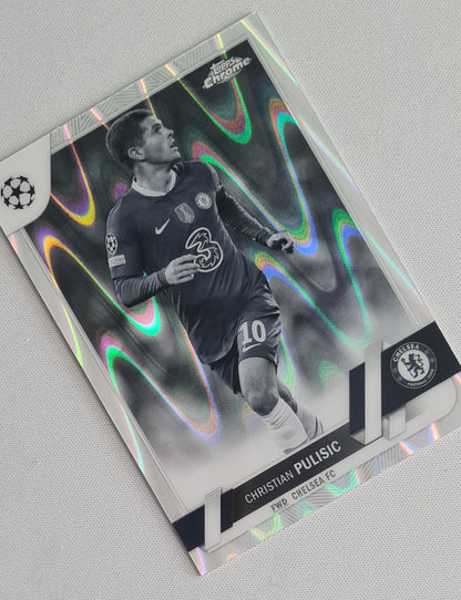 Christian Pulisic - 2022/23 Topps Chrome UEFA Club Competitions Black & White Ray Wave Refractor #144 Chelsea FC