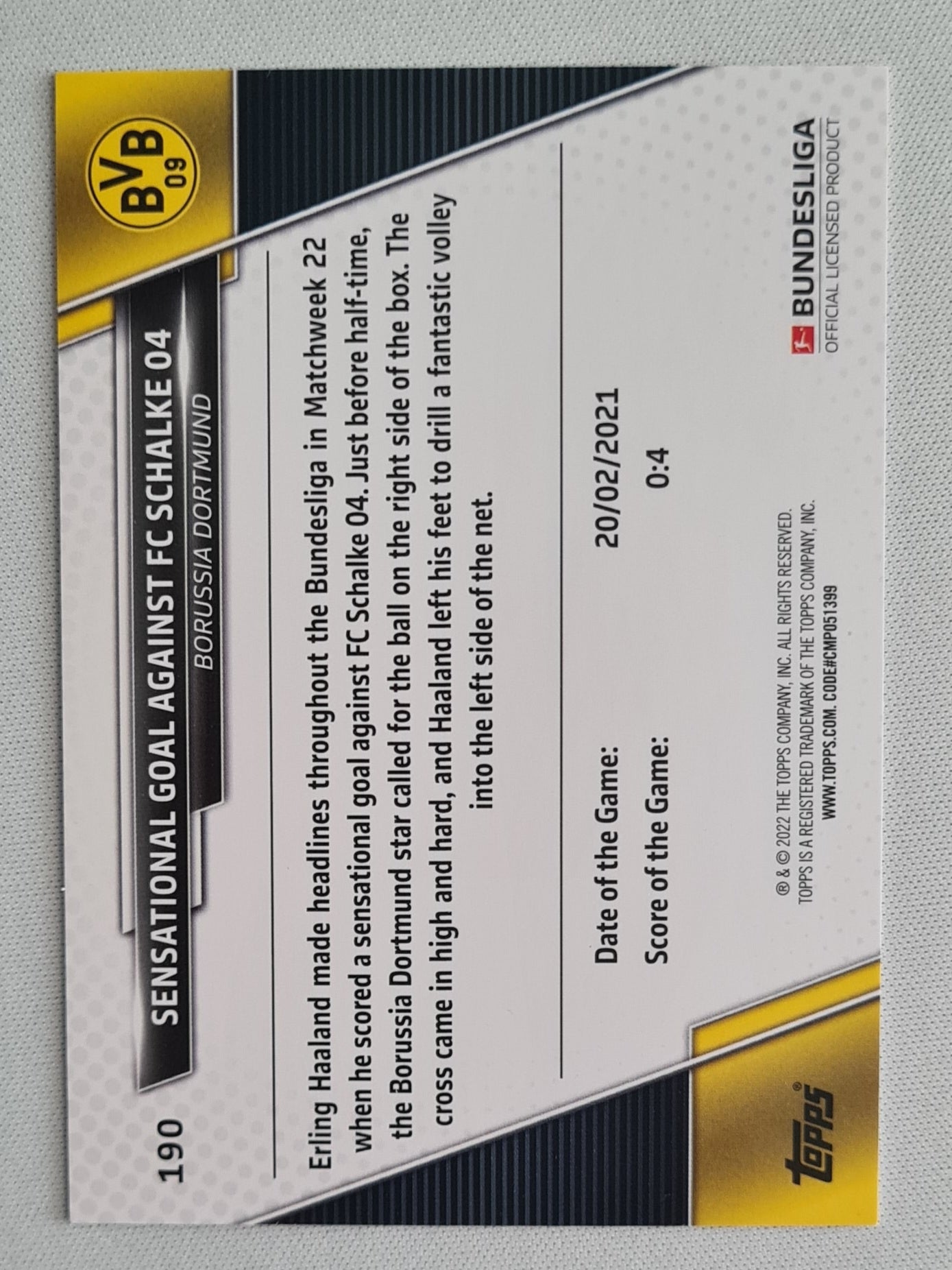 Erling Haaland - 2021/22 Topps Bundesliga #190 Borussia Dortmund