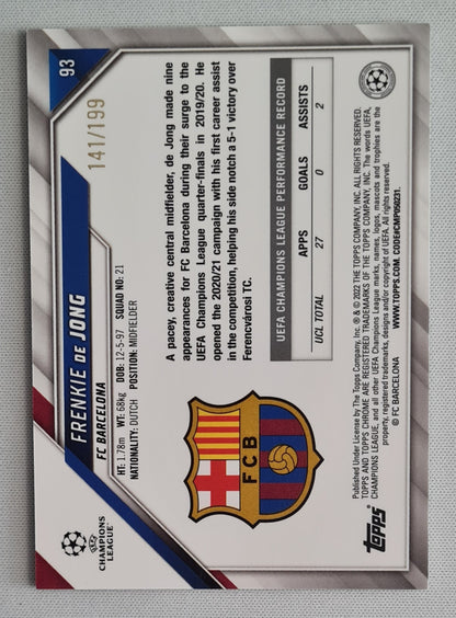 Frenkie de Jong - 2021/22 Topps Chrome UCL Aqua /199 #93 FC Barcelona