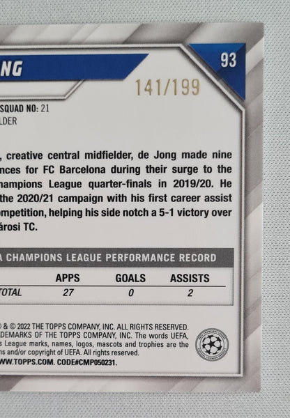 Frenkie de Jong - 2021/22 Topps Chrome UCL Aqua /199 #93 FC Barcelona