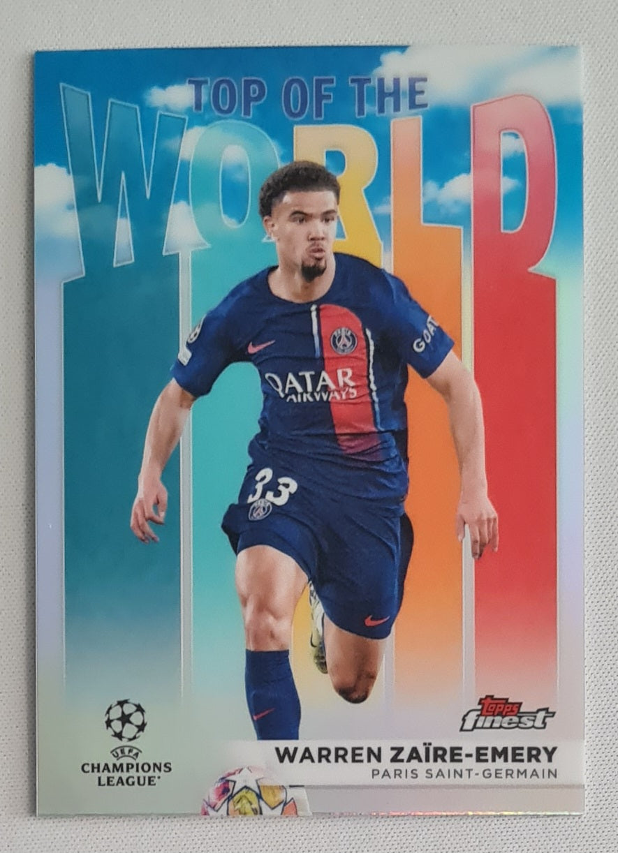 Warren Zaire-Emery - 2023/24 Topps Finest UEFA Club Competitions Top Of The World #TW-9 Paris Saint-Germain