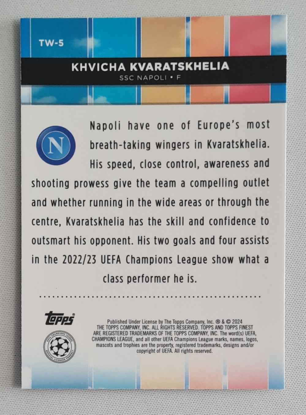 Khvicha Kvaratskhelia - 2023/24 Topps Finest UEFA Club Competitions Top Of The World #TW-5 SSC Napoli