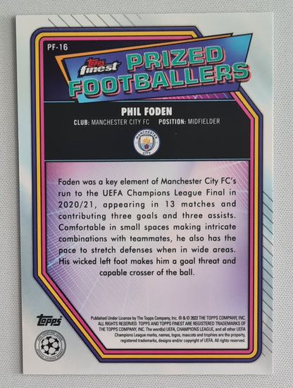 Phil Foden - 2021/22 Topps Finest Champions League Prized Footballers #PF-16 Manchester City FC