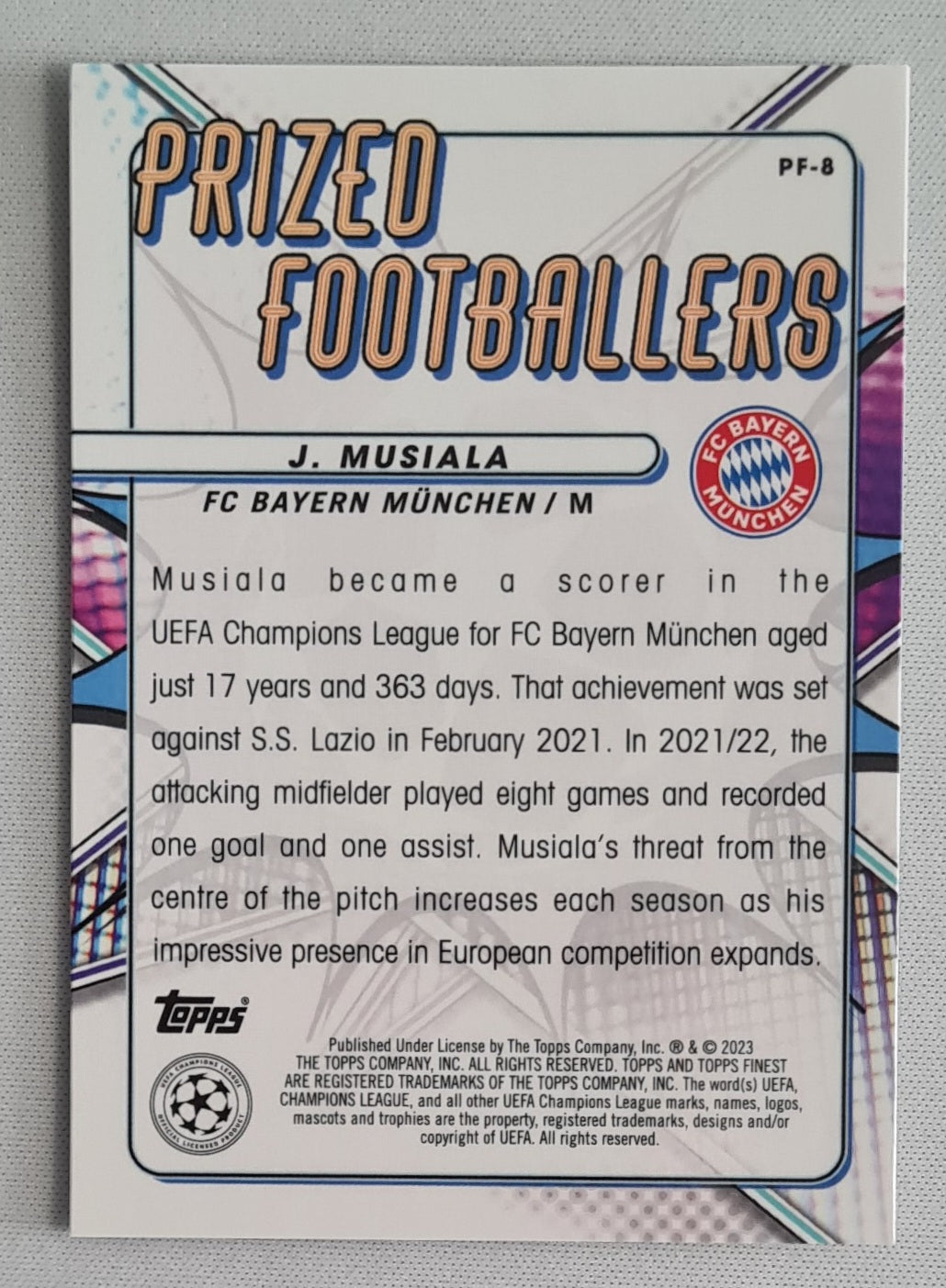 Jamal Musiala - 2022/23 Topps Finest UEFA Club Competitions Prized Footballers #PF-8 FC Bayern München