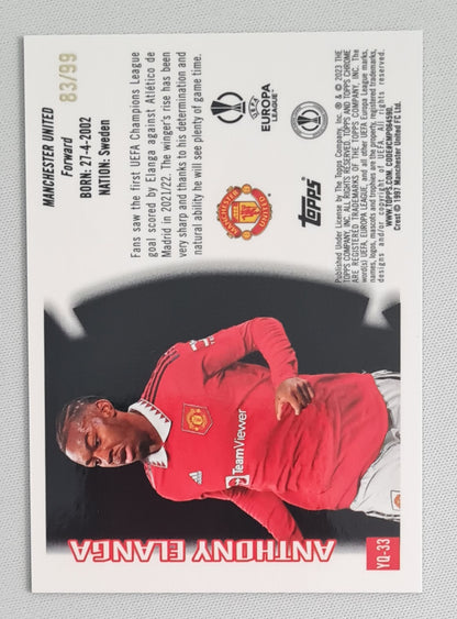 Anthony Elanga - 2022/23 Topps Chrome UEFA Club Competitions Youthquake Green Refractor /99 #YQ-33 Manchester United