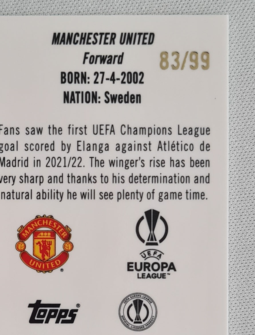 Anthony Elanga - 2022/23 Topps Chrome UEFA Club Competitions Youthquake Green Refractor /99 #YQ-33 Manchester United