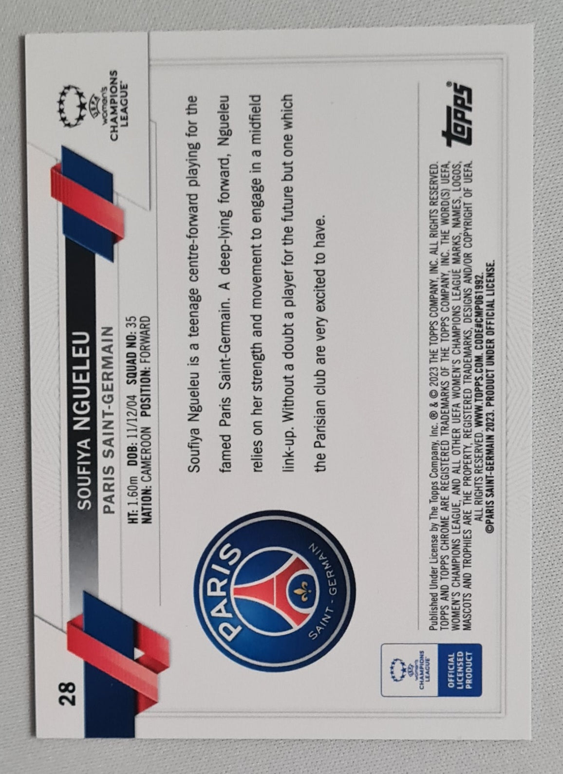 Soufiya Ngueleu - 2023 Topps Chrome Aqua PSG (CL) (RC) #28