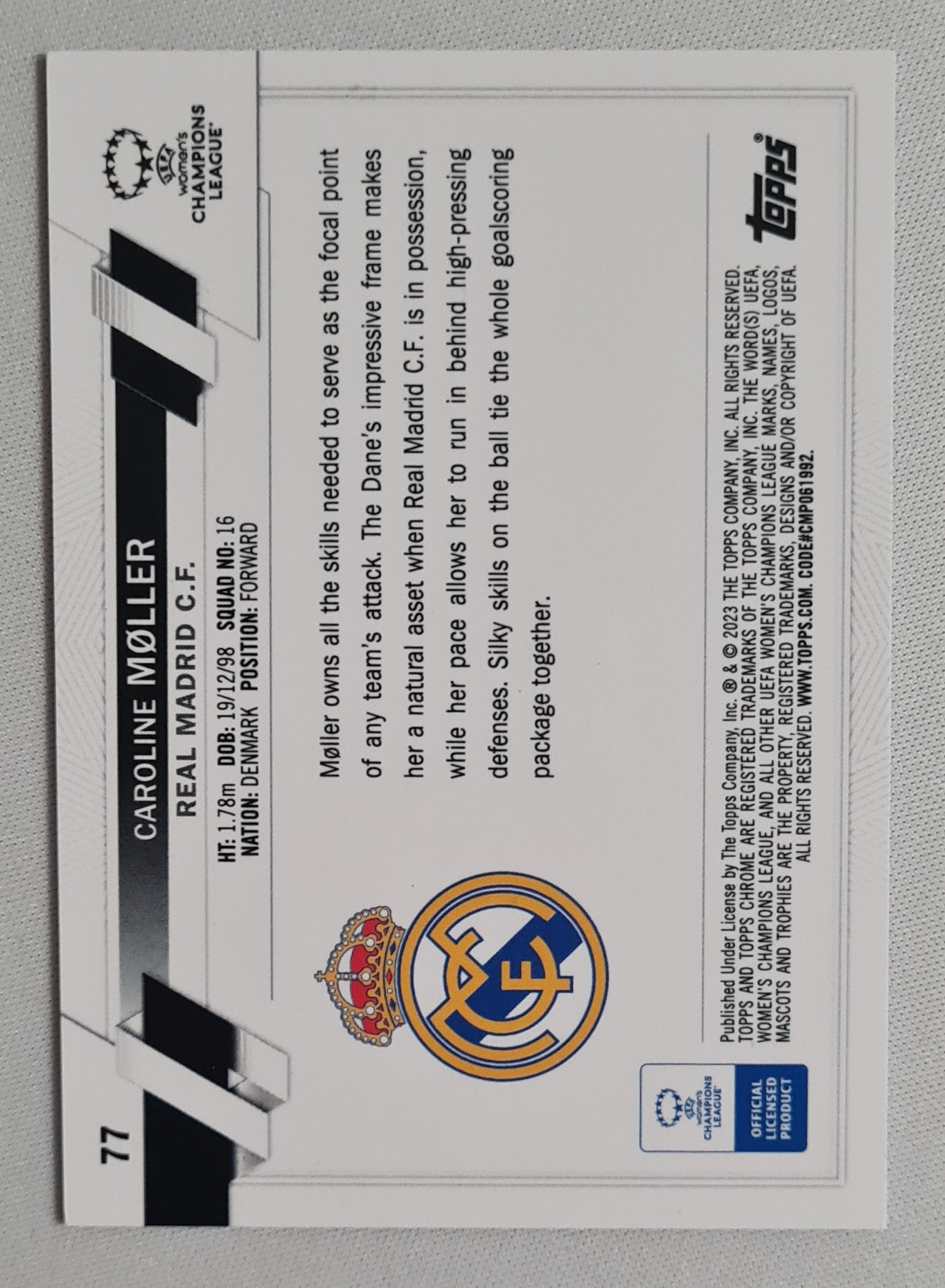 Caroline Møller - 2023 Topps Chrome Aqua Real Madrid (CL) #77